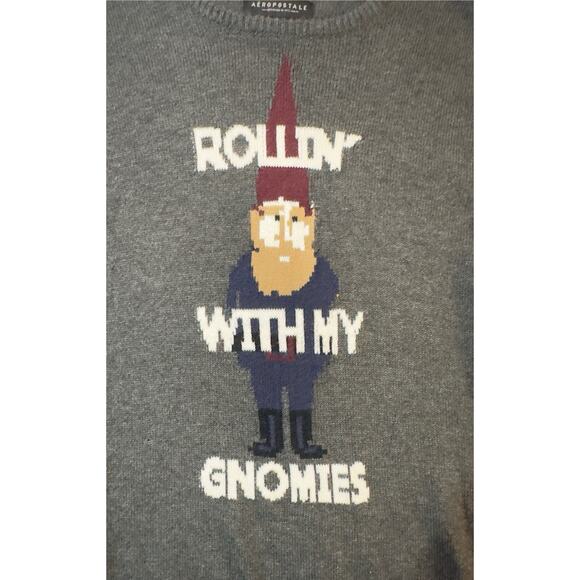 Gnome Christmas Sweater M llin’ With My Gnomie Knit Pullover Aéropostale Unisex - Picture 2 of 9